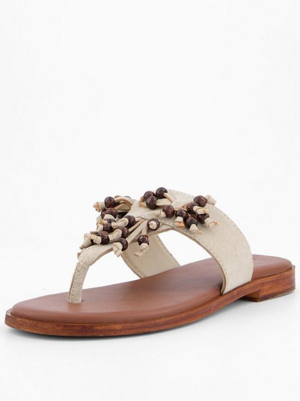 Free People Sadie Fringe Sandal Boho Beaded Leather Thong Slip On Festival | 7